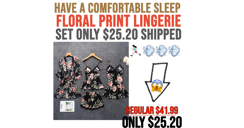 Floral Print Lace Trim Lingerie Sleepwear Set Only $25.20 Shipped (Regularly $41.99)