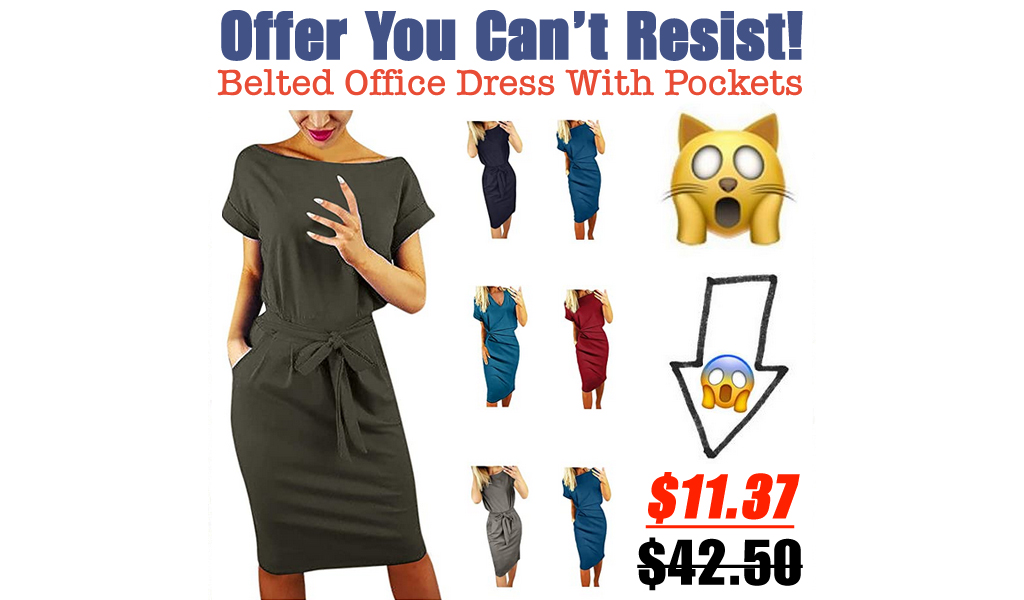 Belted Office Dress With Pockets Only $11.37 Shipped on Amazon (Regularly $42.50)