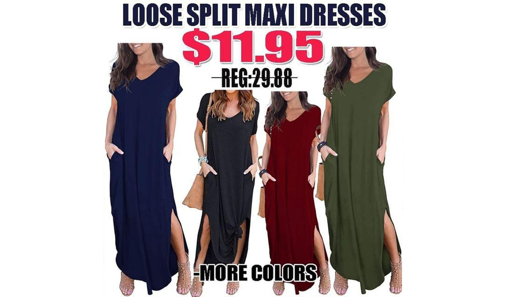 Women Casual Loose Split Maxi Dresses+Free Shipping!