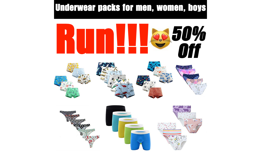50% OFF - Underwear packs for men, women, boys Shipped on Amazon