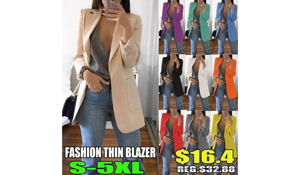 Women Thin Work Office Open Front Blazer Jacket+Free Shipping!