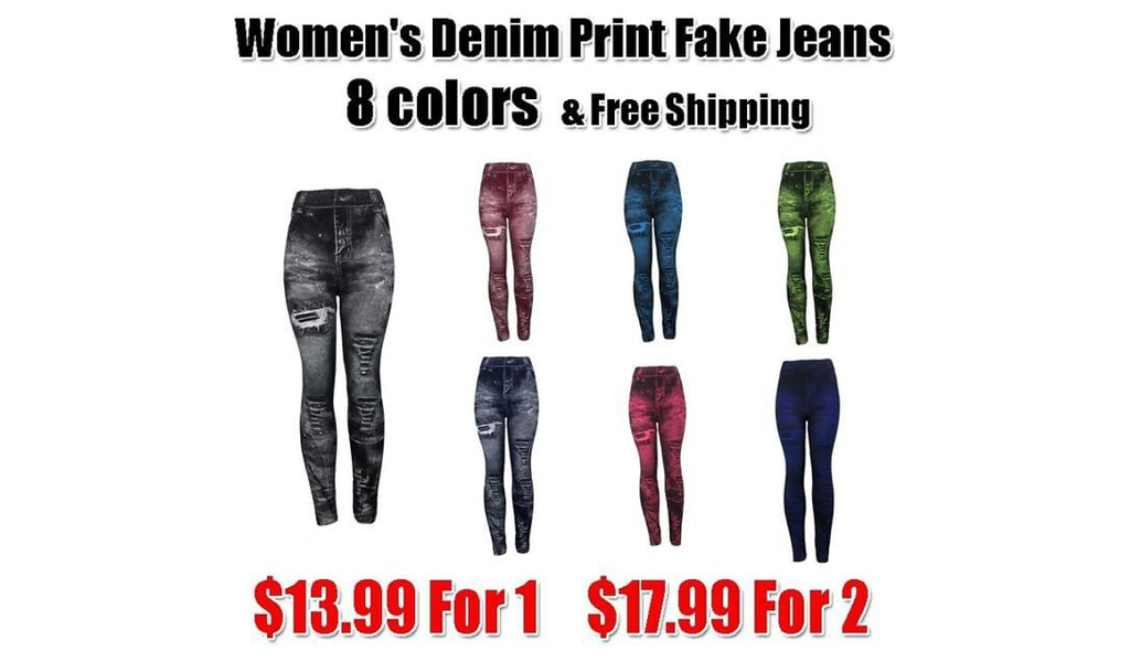 Women's Denim Print Fake Jeans + Free Shipping!