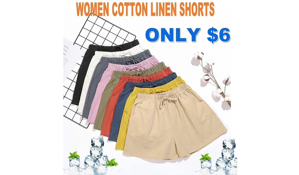 Summer New Women Casual Solid Cotton Linen Shorts+Free Shipping!