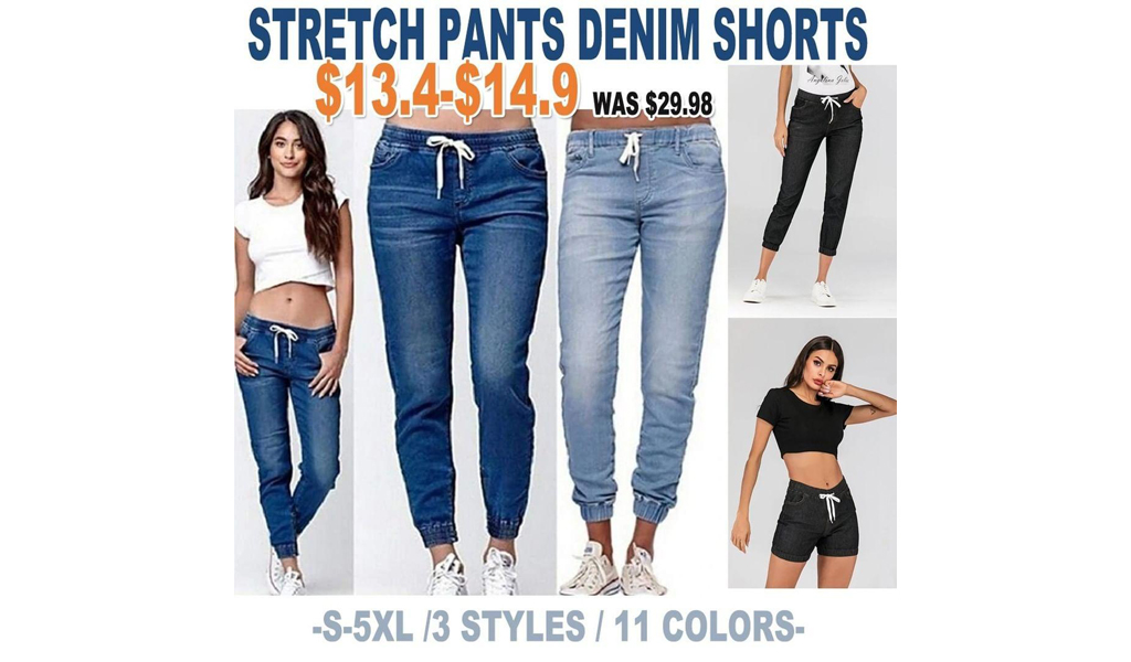 Womens Active Stretch Drawstring Pants/Elastic Denim Shorts S-5XL+Free Shipping!