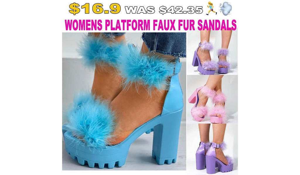 Womens Platform Faux Fur Ankle Strap High Heeled Sandals +Free Shipping!