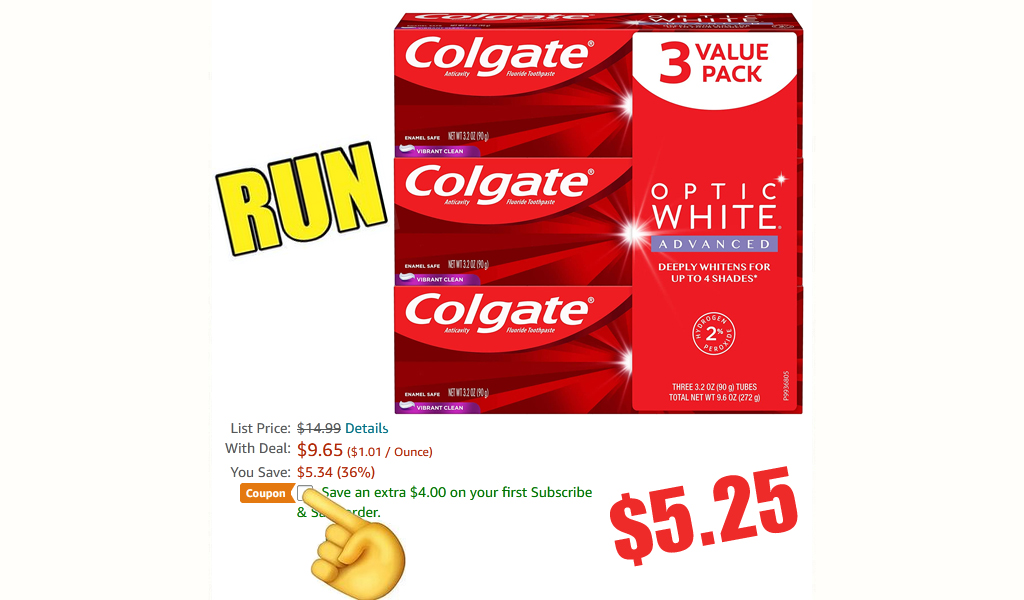 Colgate Optic White Toothpaste - 3 Pack Only $5.25 Shipped on Amazon (Regularly $14.99)