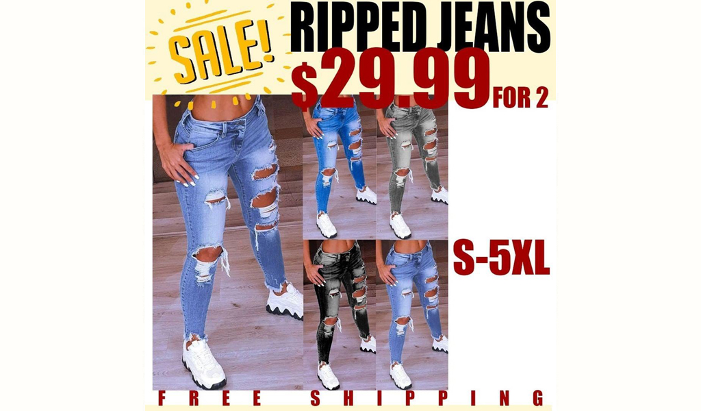 NEW IN--LOW-RISE HIP-LIFT JEANS RIPPED STRETCH JEANS