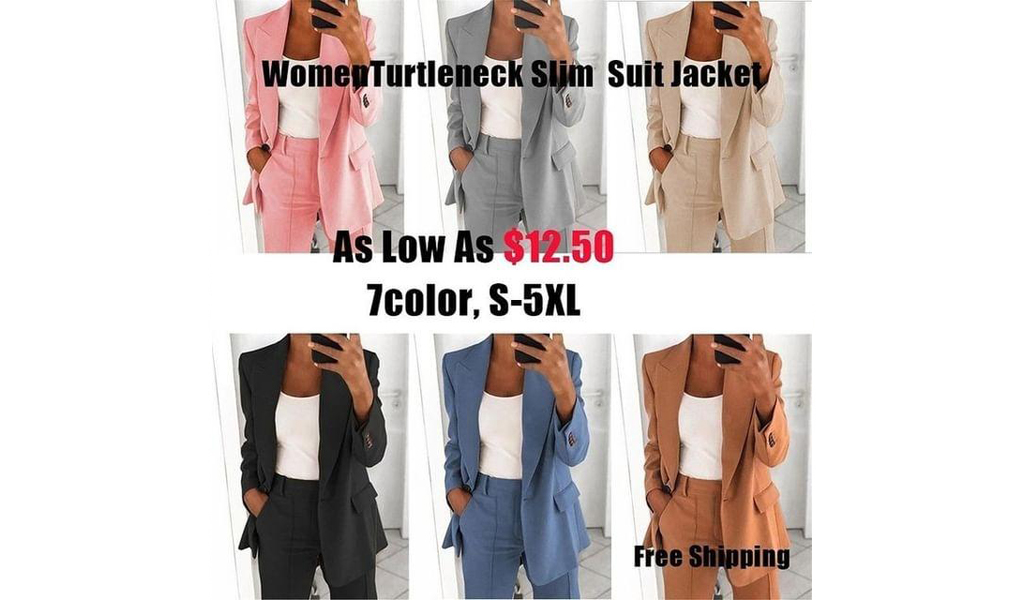 Women Turtleneck Slim Suit Jacket