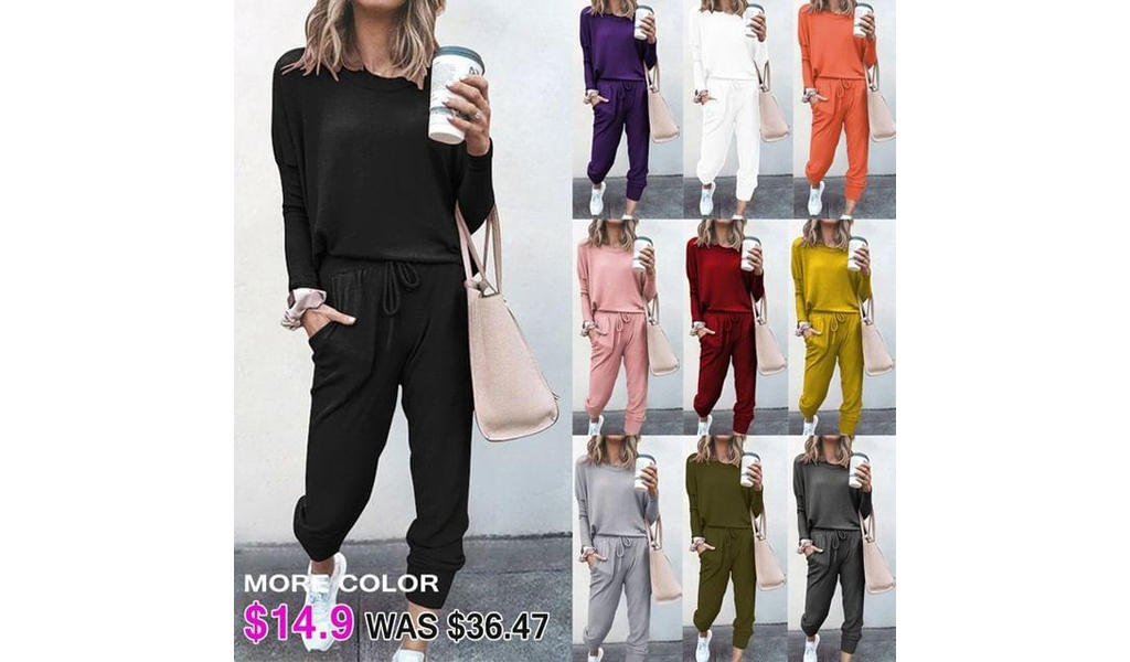 Women Two Piece Outfit Short Sleeve Pullover Drawstring Tracksuit Jogger Set With Pockets +Free Shipping!