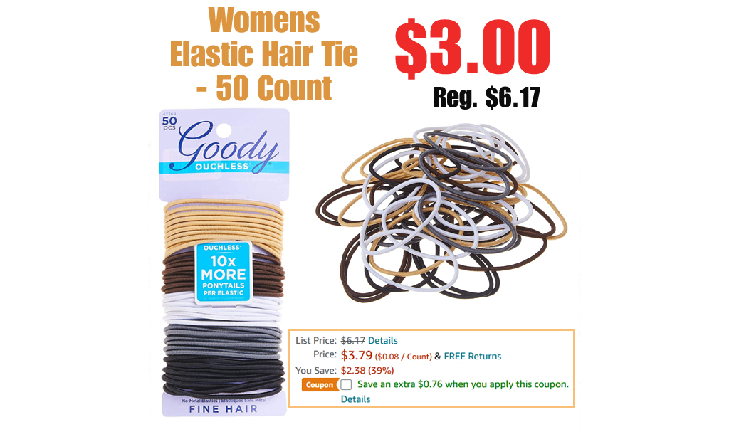 Womens Elastic Hair Tie - 50 Count Only $3.00 Shipped on Amazon (Regularly $6.17)