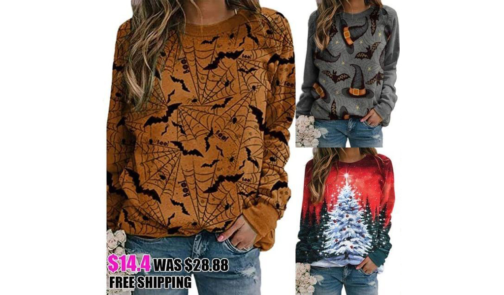Women's New Christmas Halloween Bat Print Pullover Early Sweater+Free Shipping!