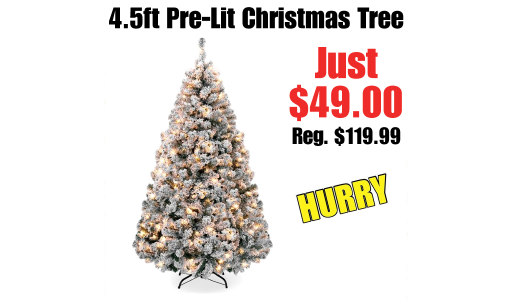 4.5ft Pre-Lit Holiday Christmas Pine Tree w/ Snow Flocked Branches Only $49 Shipped on Walmart.com (Regularly $119.99)