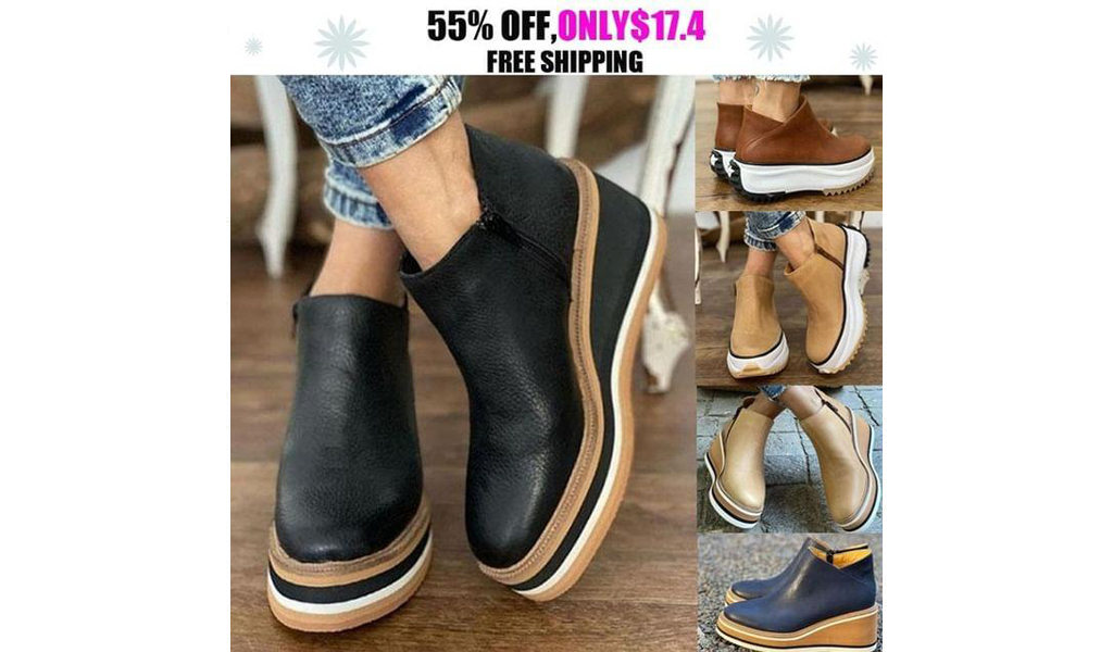 Fashionable Solid Color Round Toe Footwear Wedges Casual Ankle Boots+Free Shipping