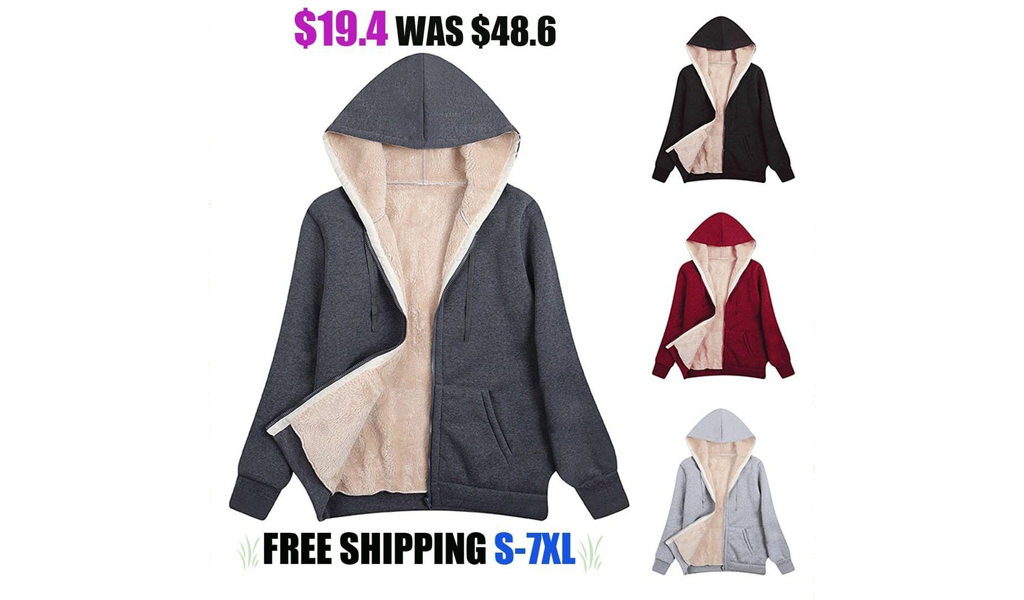 Women Zip Up Fur Hooded Jacket Coat