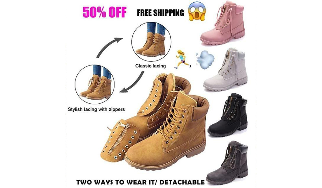 Women's Work Combat Boots Lace Up Low Heel Work Boots Round Toe Waterproof Ankle+Free Shipping