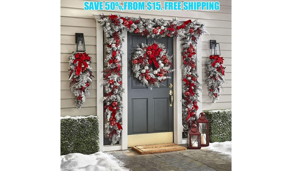 Christmas Wreaths Decoration For Front Door Outside Wall Hanging +Free Shipping