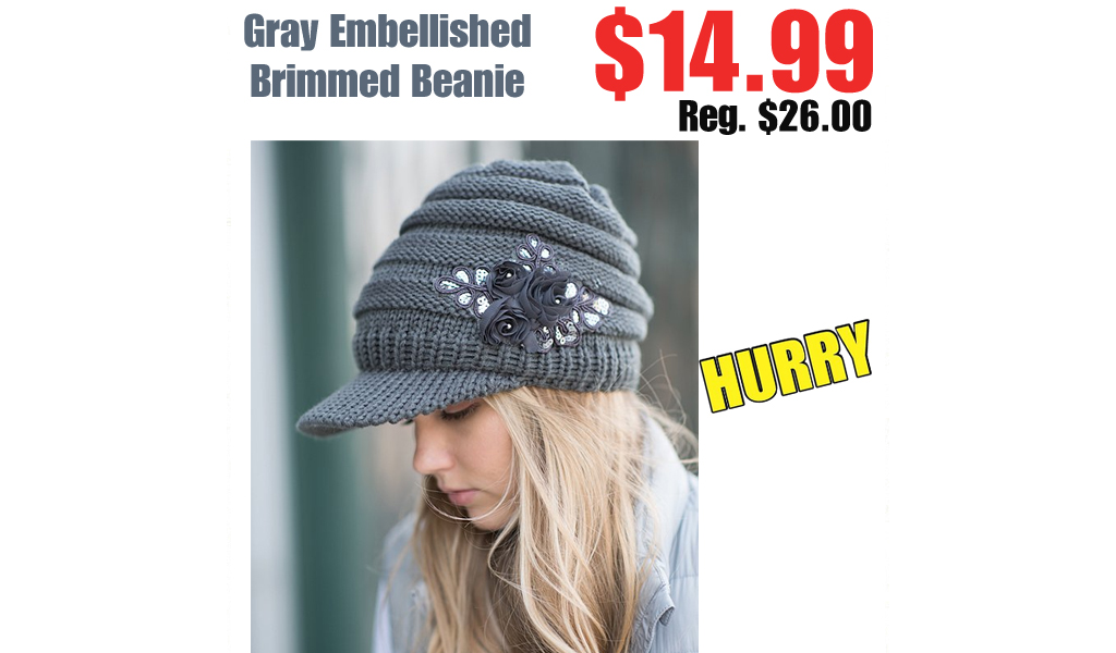 Gray Embellished Brimmed Beanie Only $14.99 on Zulily (Regularly $26)