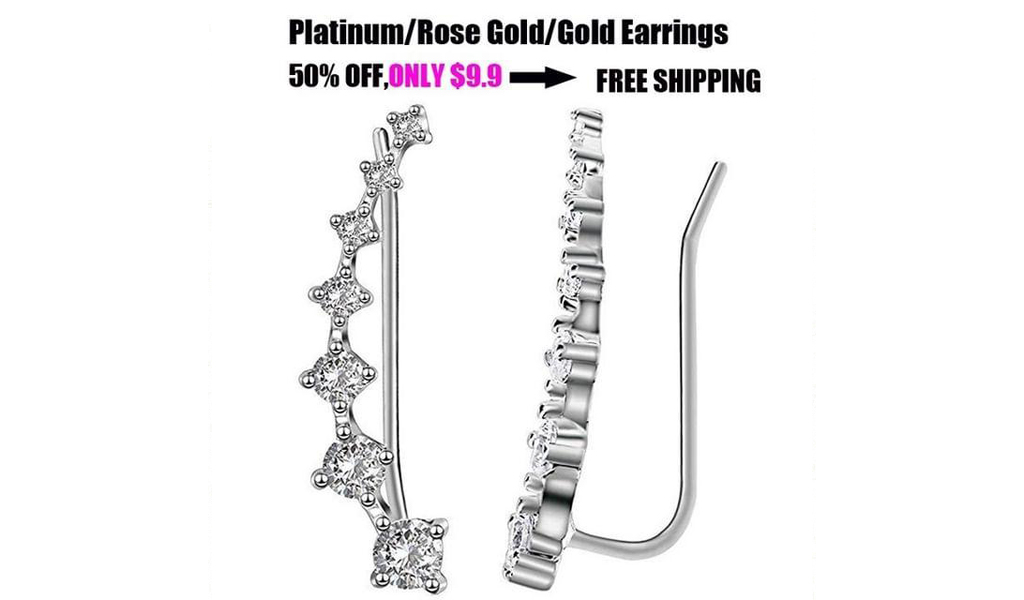 S925 Sterling Platinum/Rose Gold/Gold Earrings+Free Shipping