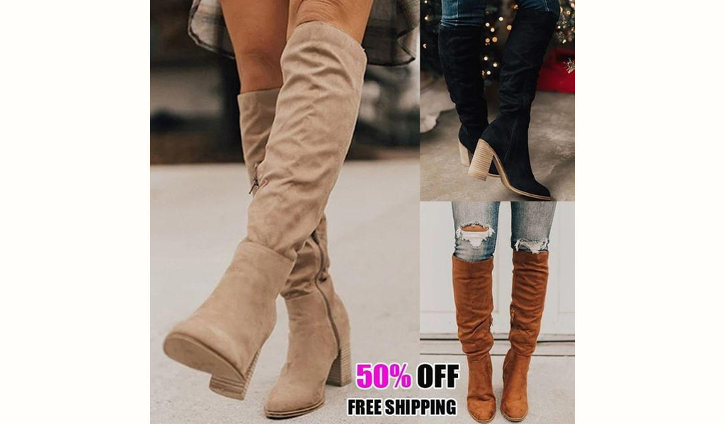Women Fashion Warm Lace Up High Heels Winter Knee-High Boots+Free Shipping