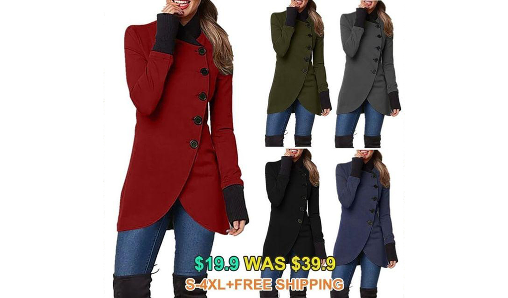 Women Long Sleeves Solid Blend Jacket Coat+Free Shipping!