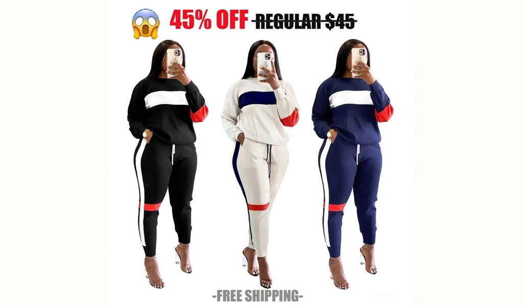 Women Stripe Patchwork Sports Suit Two-Piece+Free Shipping