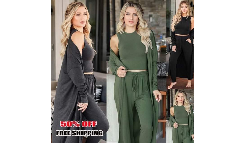 3 Piece Sets Womens Outfits 2021 Kintted Vest Trousers Sports Suit +Free Shipping!