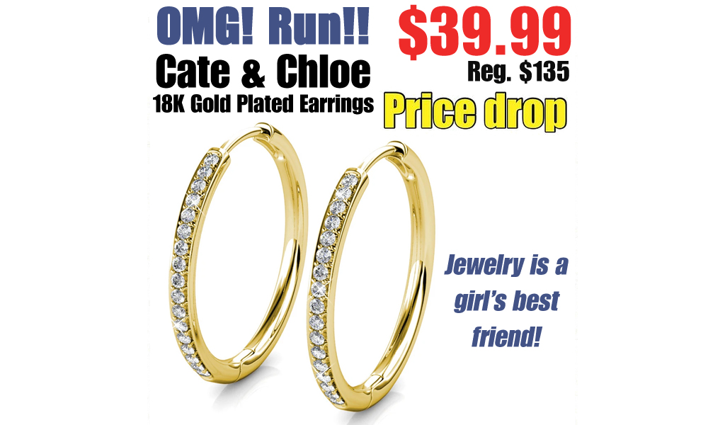 Cate & Chloe 18K Gold Plated Earrings w/ Swarovski Crystals Only $39.99 (Regularly $135)