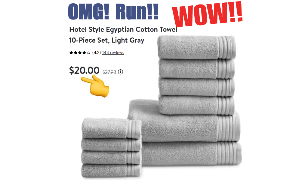 Hotel Style Egyptian Cotton Towel 10-Piece Set Only $20 on Walmart.com (Just $2 Per Piece)