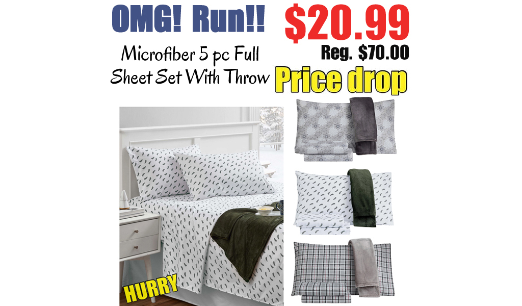 Microfiber 5 pc Full Sheet Set With Throw Only $20.99 on Macys.com (Regularly $70.00)