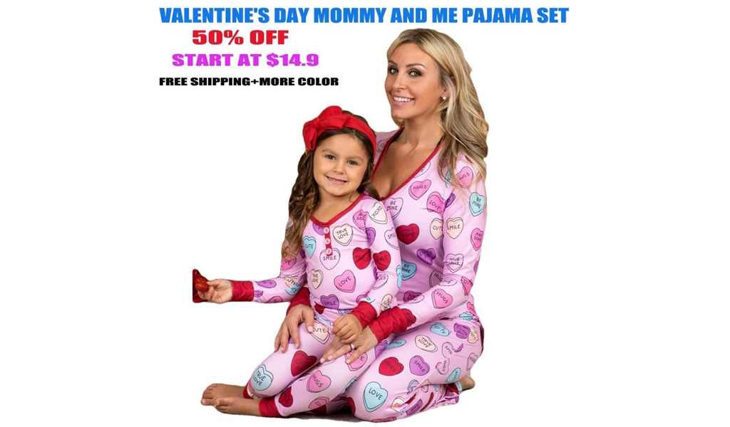 Mommy And Me Cute Printing Long Sleeve Pajama Set+Free Shipping