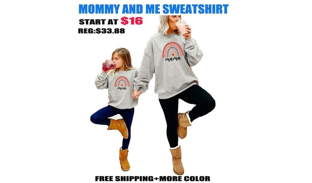 Mommy And Me Matching Outfits Mama Mini Rainbow Print Pullover Sweatshirt+Free Shipping