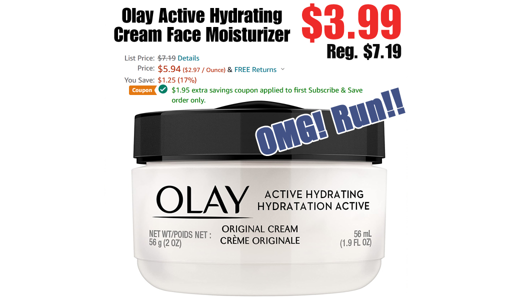 Olay Active Hydrating Cream Face Moisturizer Only $3.99 Shipped on Amazon (Regularly $7)