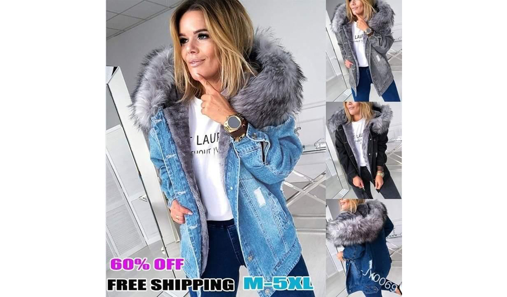 Retro Big Fur Collar Denim Jacket+Free Shipping!