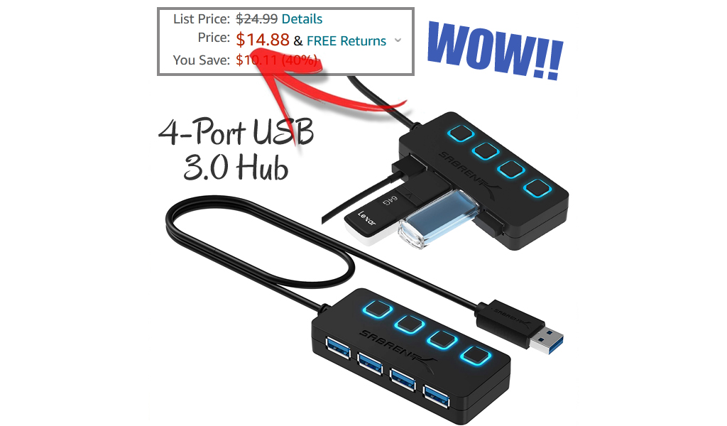 4-Port USB 3.0 Hub Only $14.88 Shipped on Amazon (Regularly $24.99)