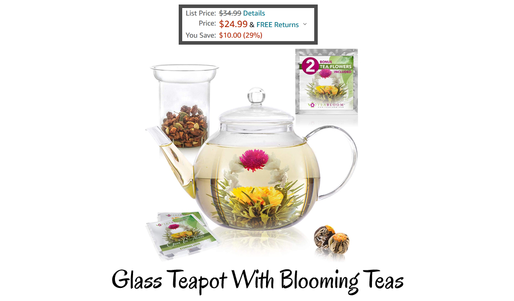 Glass Teapot With Blooming Teas Only $24.99 Shipped on Amazon (Regularly $34.99)