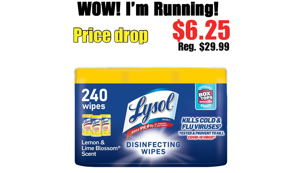 Lysol Disinfectant Wipes - 240 Count only $6.25 on Walmart.com (Regularly $29.99)
