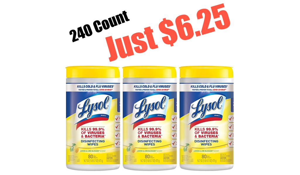 Lysol Disinfecting Wipes – 240 Count Only $6.25 Shipped on Amazon (Regularly $15.76)