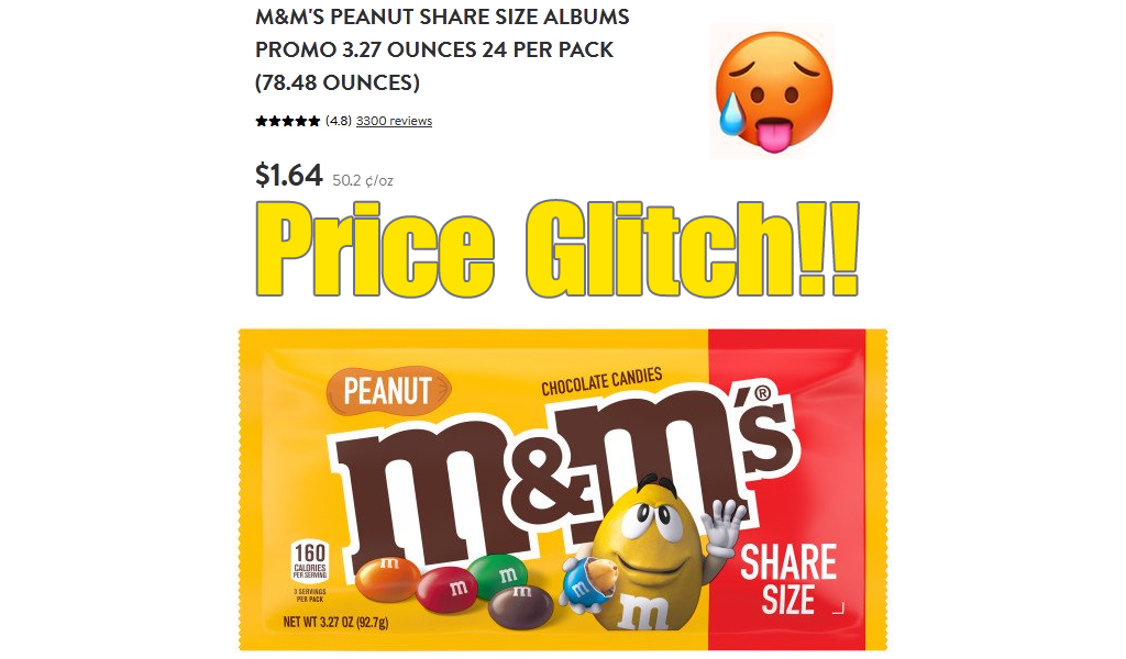 M&M'S PEANUT SHARE SIZE ALBUMS PROMO 3.27 OUNCES 24 PER PACK (78.48 OUNCES) Just $1.64 on Walmart.com (Price Glitch)