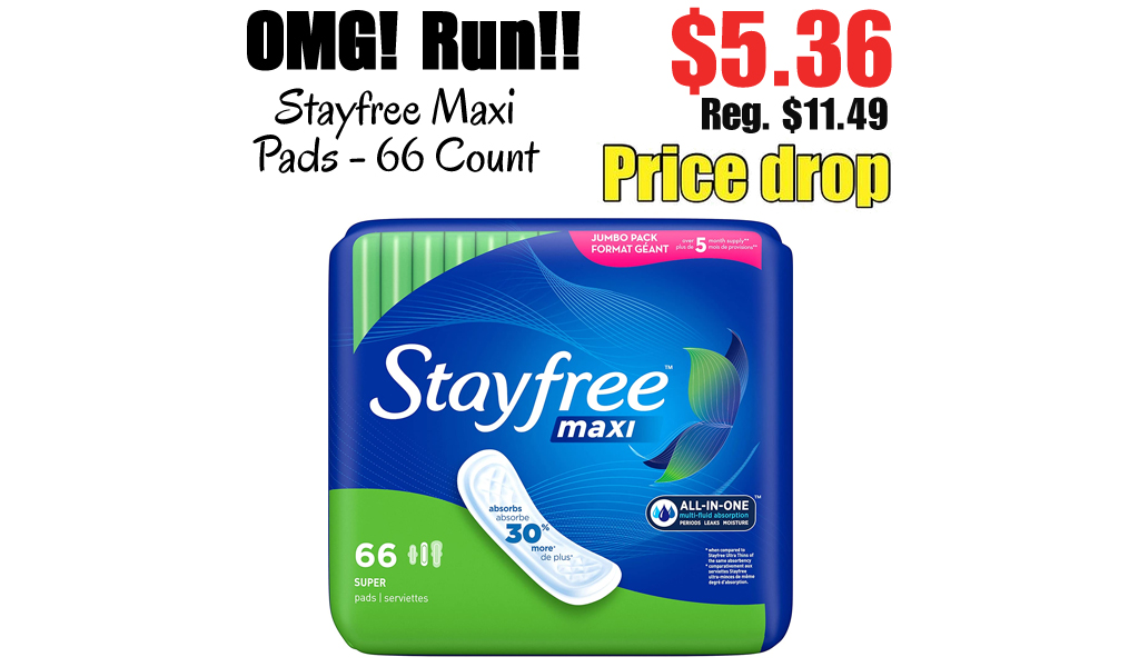 Stayfree Maxi Pads - 66 Count Only $5.36 Shipped on Amazon (Regularly $11.49)