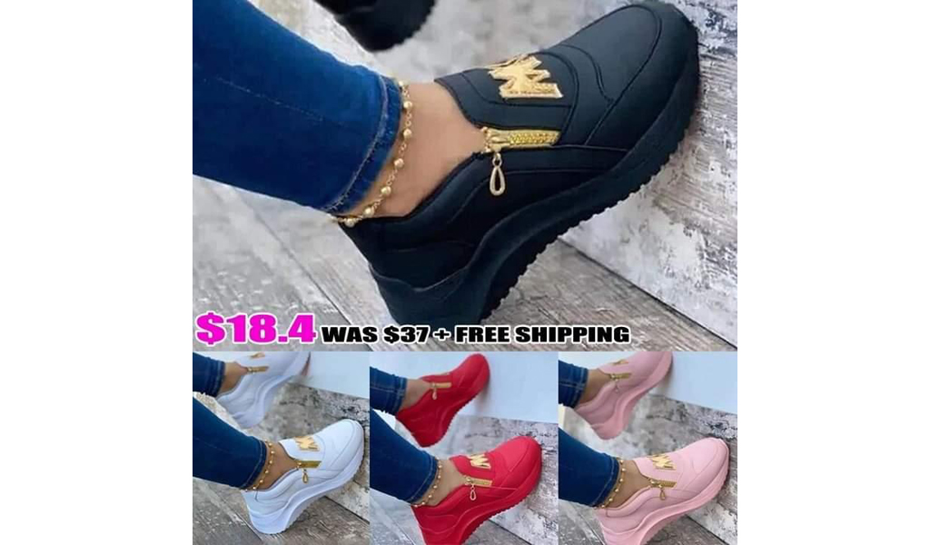 Women Fashion Letter Comfortable Zipper Flats Platform Non Slip Shoes+FREE SHIPPING