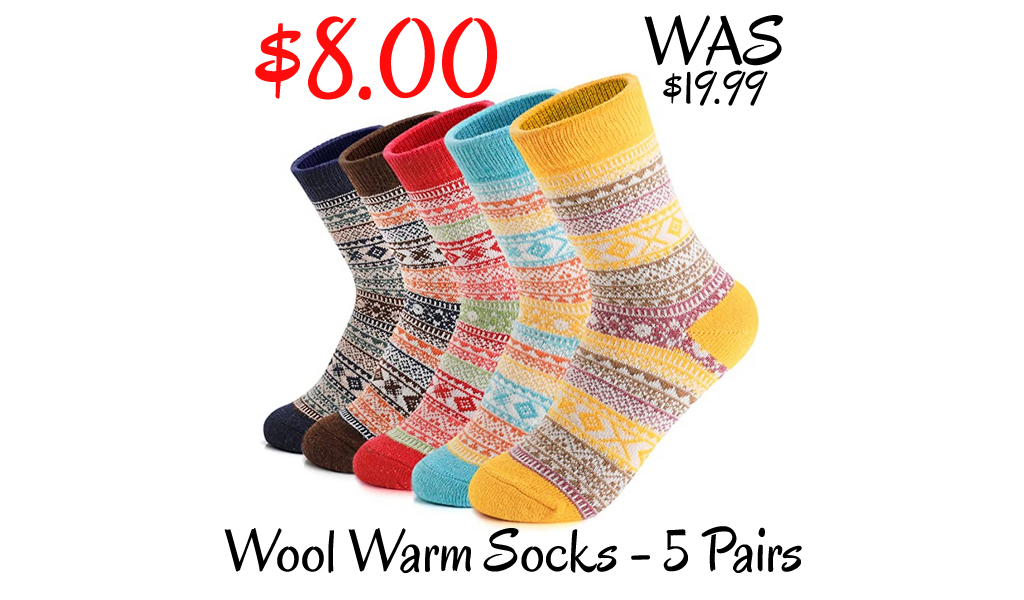 Wool Warm Socks - 5 Pairs Only $8.00 Shipped on Amazon (Regularly $19.99)