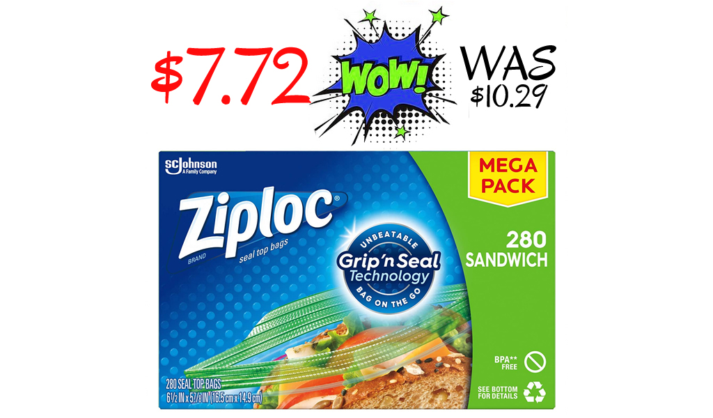 Ziploc Sandiwch Bags 280-Count Only $7.72 on Amazon (Regularly $10)