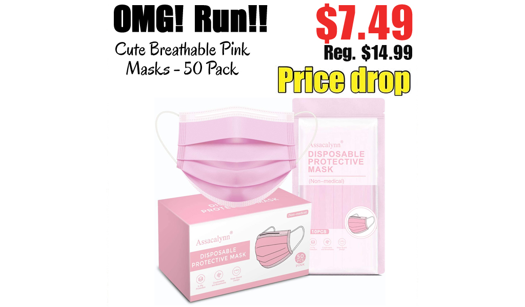 Cute Breathable Pink Masks - 50 Pack Only $7.49 Shipped on Amazon (Regularly $14.99)