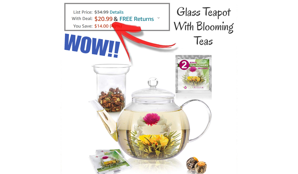 Glass Teapot With Blooming Teas Only $20.99 Shipped on Amazon (Regularly $34.99)