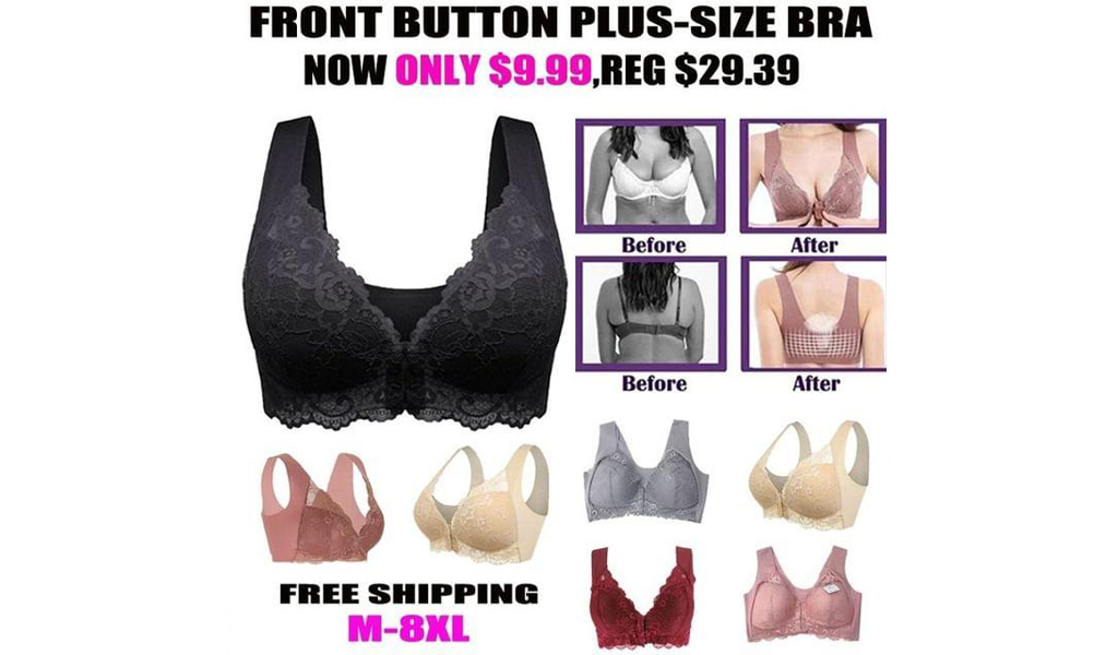 M-8XL Lace Front Button Plus-Size Adjustable Wireless Bra Breathable And Comfortable+FREE SHIPPING
