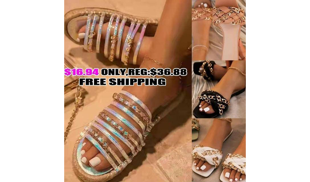 Women Metal Chain Leather Outdoor Flat Beach Sandals+FREE SHIPPING