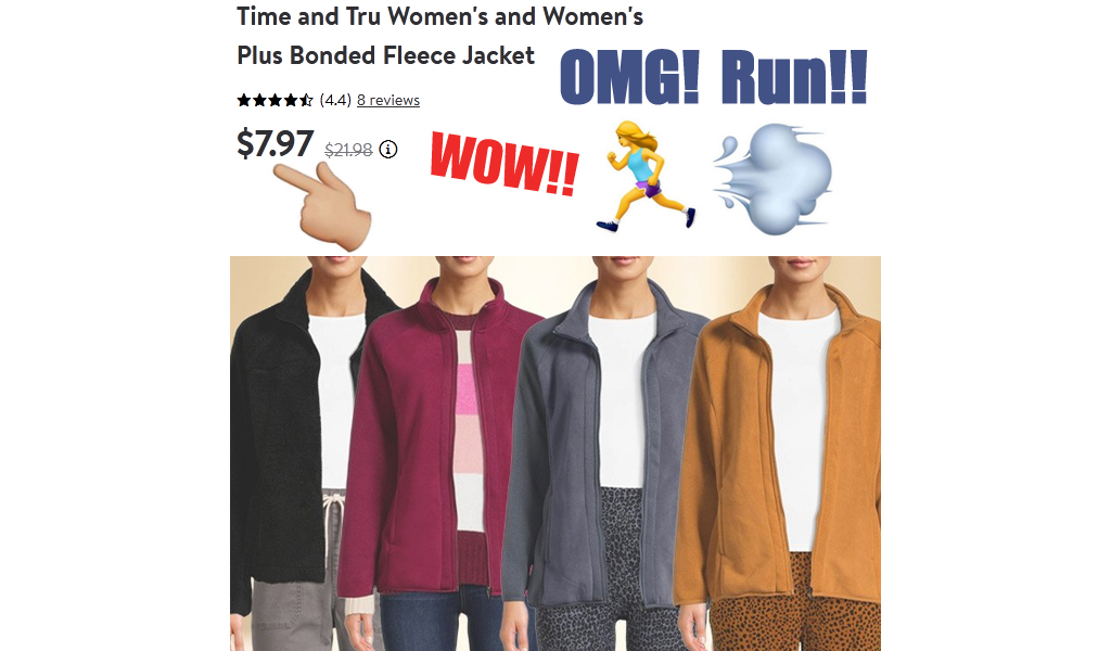 Women’s Fleece Jacket only $7.97 on Walmart.com (Regularly $21.98)