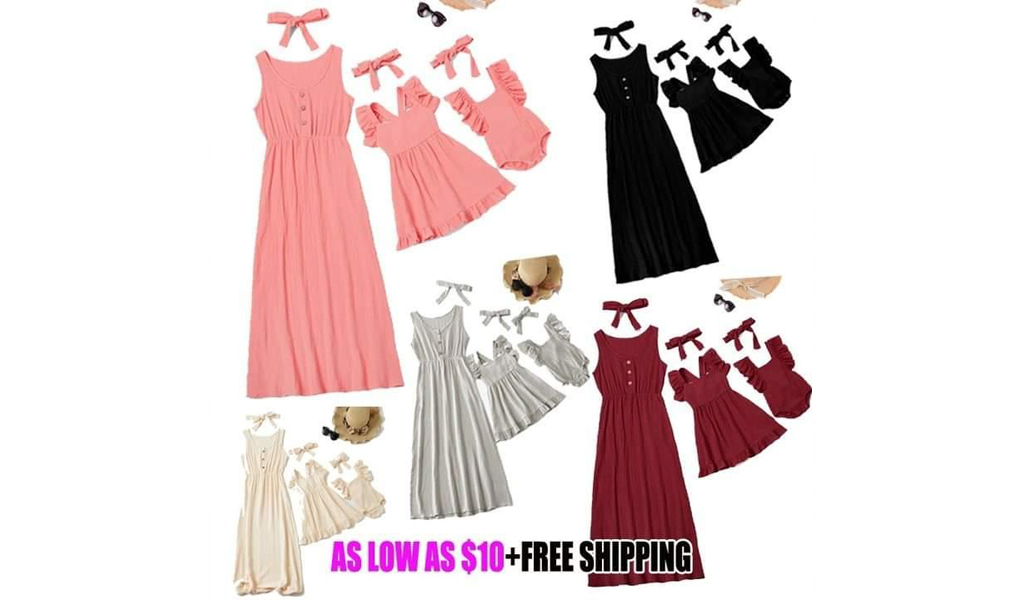 Mother And Daughter Dress Sleeveless Matching Set With Headband+FREE SHIPPING