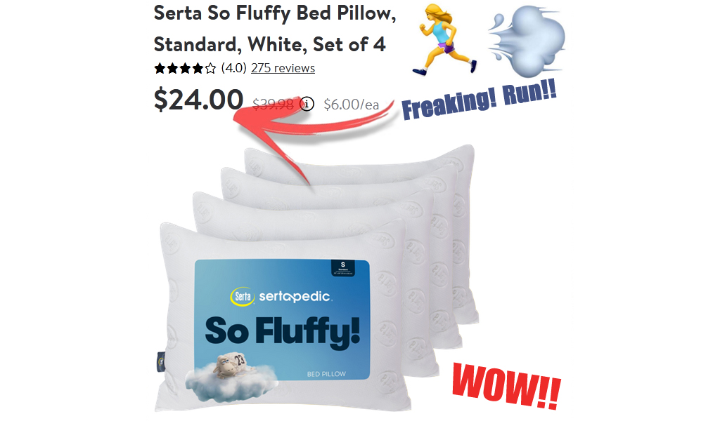 Serta Fluffy Bed Pillows 4-Pack Only $24 on Walmart.com (Regularly $40) – Just $6 Each!