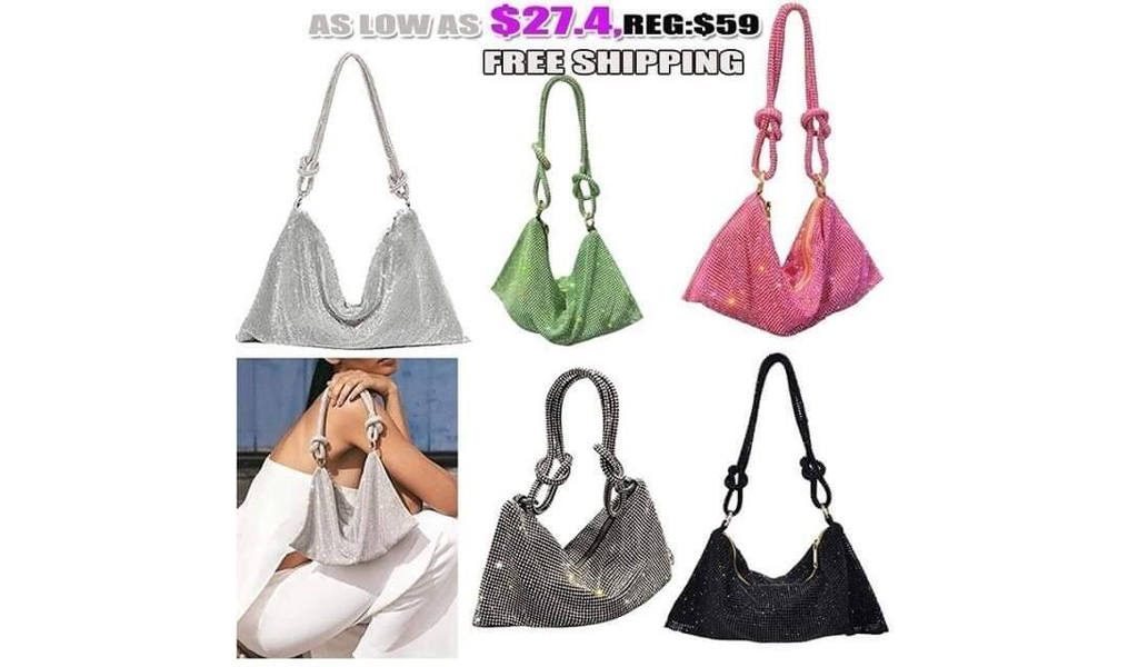 Women Chic Sparkly Evening Large Diamond Hobo Bag+FREE SHIPPING